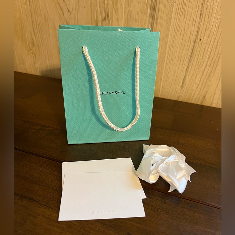 Tiffany & Co. gift bag, card and white ribbon